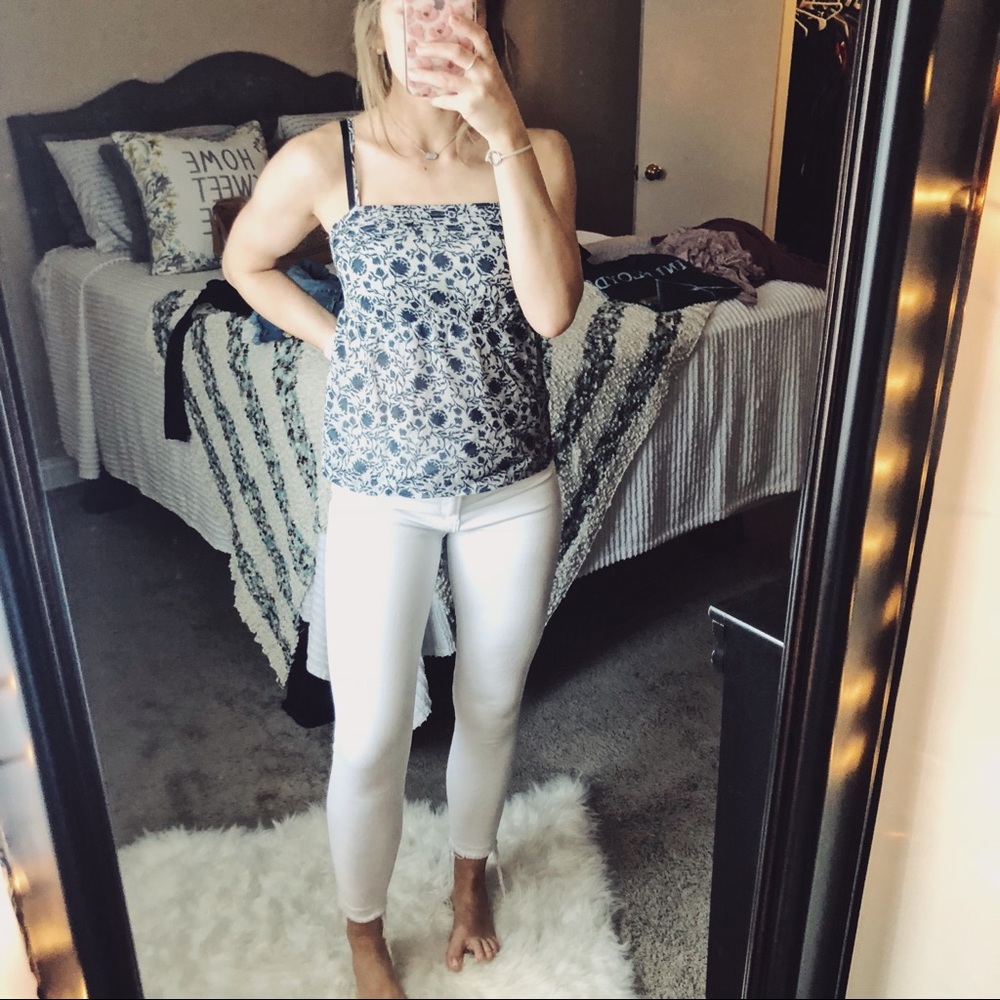 Loft Silky Babydoll Blue Floral Tank Top - Picture 1 of 7